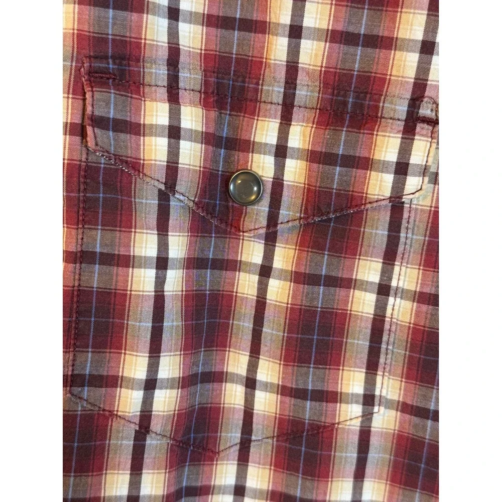 Banana Republic Mens Slim Western Shirt M Red Plaid Stretch Pearl Snap Cotton